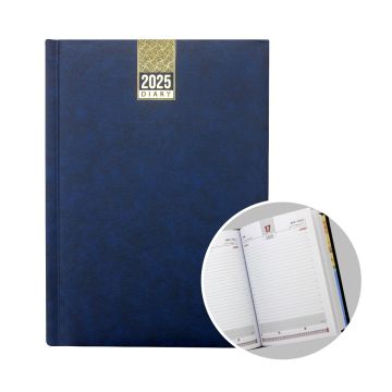 2025 A5 Soft Touch Blue Hard Case Diary - Daily Page