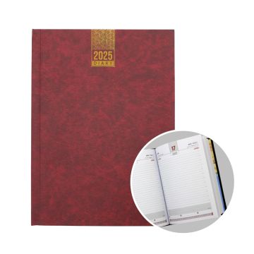 2025 A5 Foam Padded Soft Touch Maroon Hard Case Diary - Daily Page