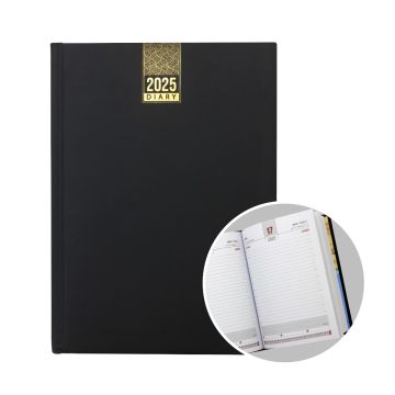 2025 A5 Foam Padded Soft Touch Black Hard Case Diary - Daily Page