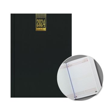 2024 A5 Foam Padded Soft Touch Black Hard Case Diary - Daily Page
