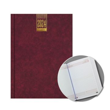 2024 A5 Foam Padded Soft Touch Maroon Hard Case Diary - Daily Page