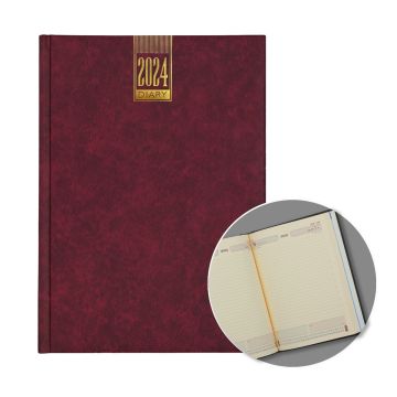 2024 B5 Soft Touch Maroon Hard Case Diary - Daily Page