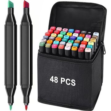 TouchFive Markers 48 Colors Broad Fine Sketch Pen Black case