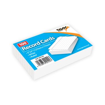 Record Card White Ruled 5x3" 100s -302104 Tiger