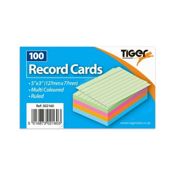 Record Card Coloured 5x3 100/Pkt Tiger