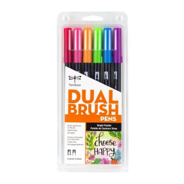Dual Brush Pen Art Markers, Bright Palette -  6 pack - 56210