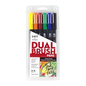 Dual Brush Pen Art Markers, Primary, 6-Pack - 56214