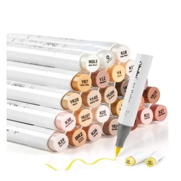 Ohuhu Honolulu B Series, 24 Skin-tone Colors, Dual Tips (Brush & Fine), Alcohol Art Markers