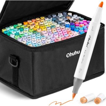 Ohuhu Honolulu Comprehensive Set, 168 Colors Art Markers, Dual Tips (Brush & Chisel), Alcohol-Based