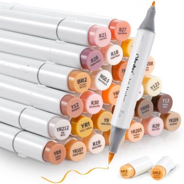Ohuhu Honolulu B Series, 36 Skin Tones, Dual Tips (Brush & Fine), Alcohol Art Markers