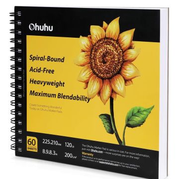 Ohuhu Portable Square Sketchbook, 8.9"Ã—8.3", 200GSM, 60 Sheets