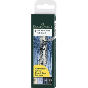 Pitt Artist Pen?? Soft Brush India ink pen wallet of 4 Faber-Castell - 167804