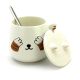 Cute Cat Ceramic Coffee or Tea Mug with Handle, Lid and with Spoon - White
