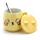 Cute Cat Ceramic Coffee or Tea Mug with Handle, Lid and with Spoon - Yellow