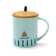 Fancy Ceramic Coffee or Tea Mug with Handle, Lid and with Spoon - Watermelon